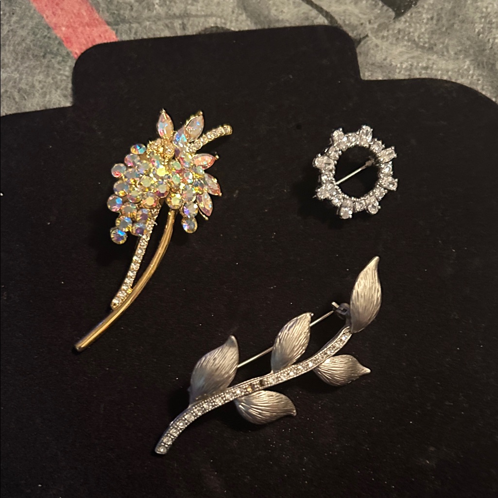 Dazzling Crystal And Silver Brooch Set